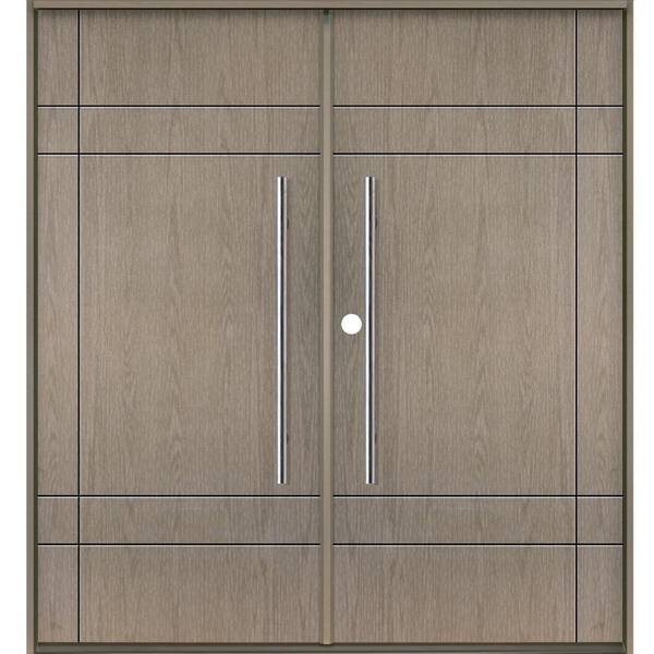 Krosswood Doors SUMMIT Modern Faux Pivot 72 in. x 80 in. Right-Active/Inswing Oiled Leather Stain Double Fiberglass Prehung Front Door