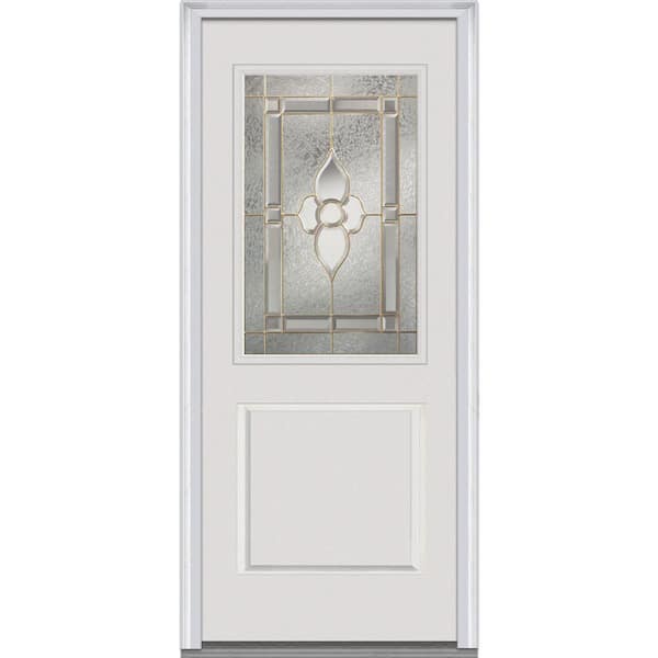 MMI Door 32 in. x 80 in. Master Nouveau Left-Hand Inswing 1/2-Lite Decorative 1-Panel Primed Fiberglass Smooth Prehung Front Door