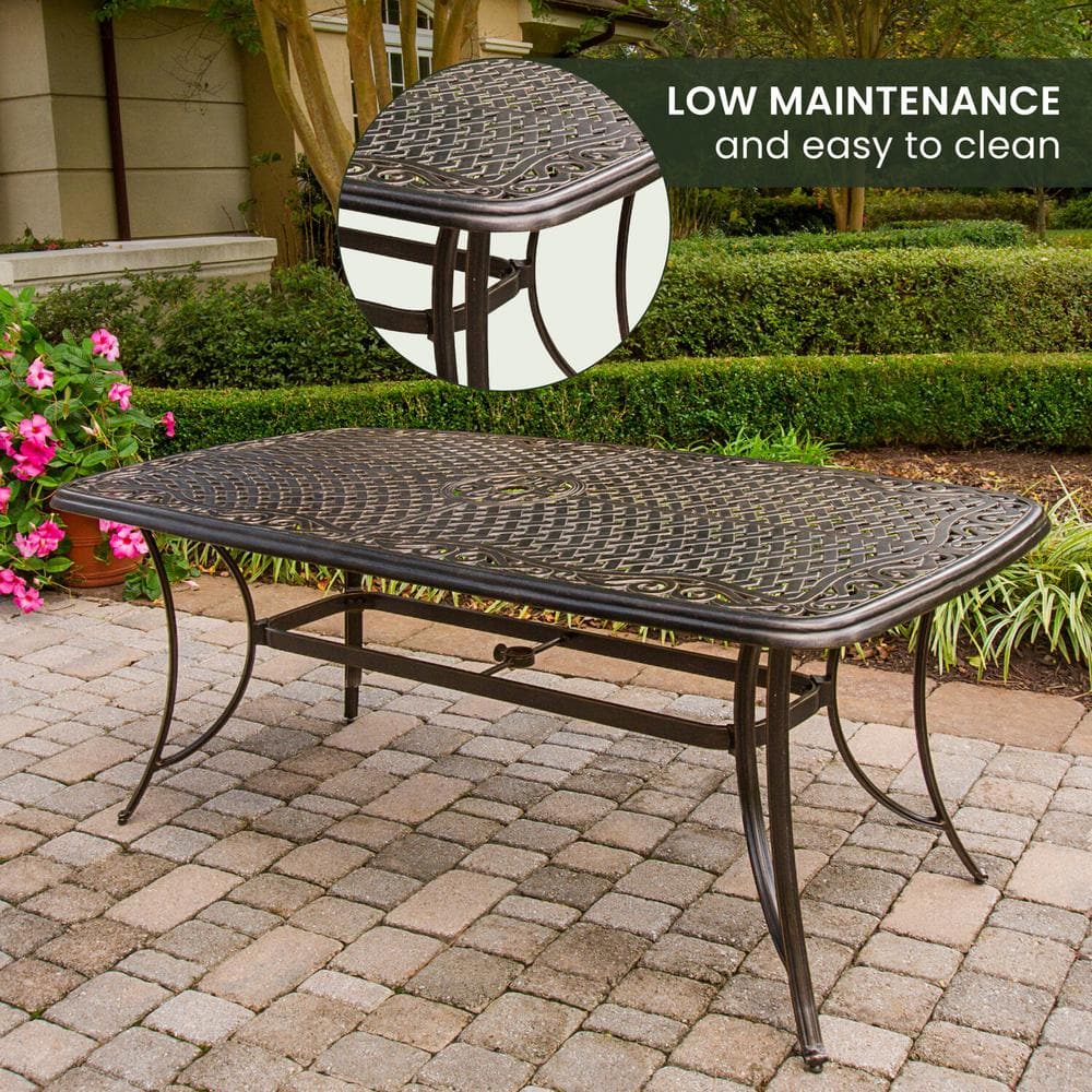 Bronze 7-Piece Outdoor Dining Set with Beige Cushions