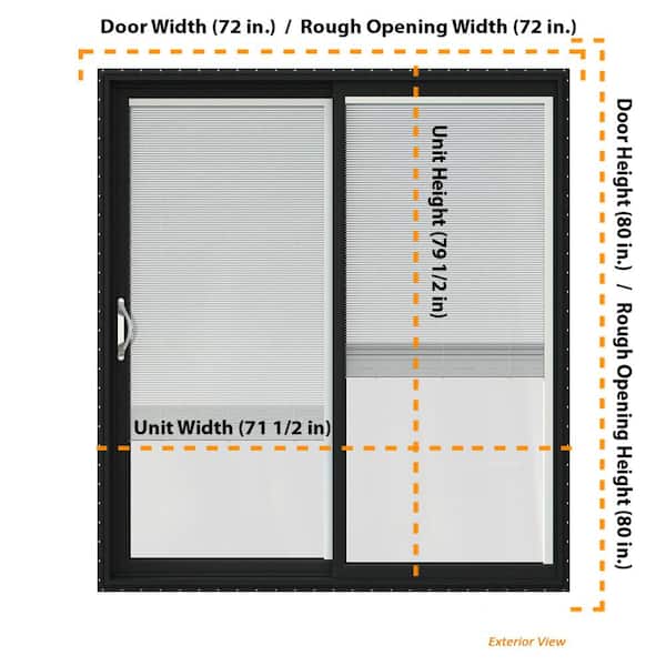 JELD-WEN FiniShield V-4500 72-in x 80-in 4-9/16-in Low-e Blinds Between The Glass Bronze Vinyl Sliding Left-Hand Sliding Double Patio Door Screen Included