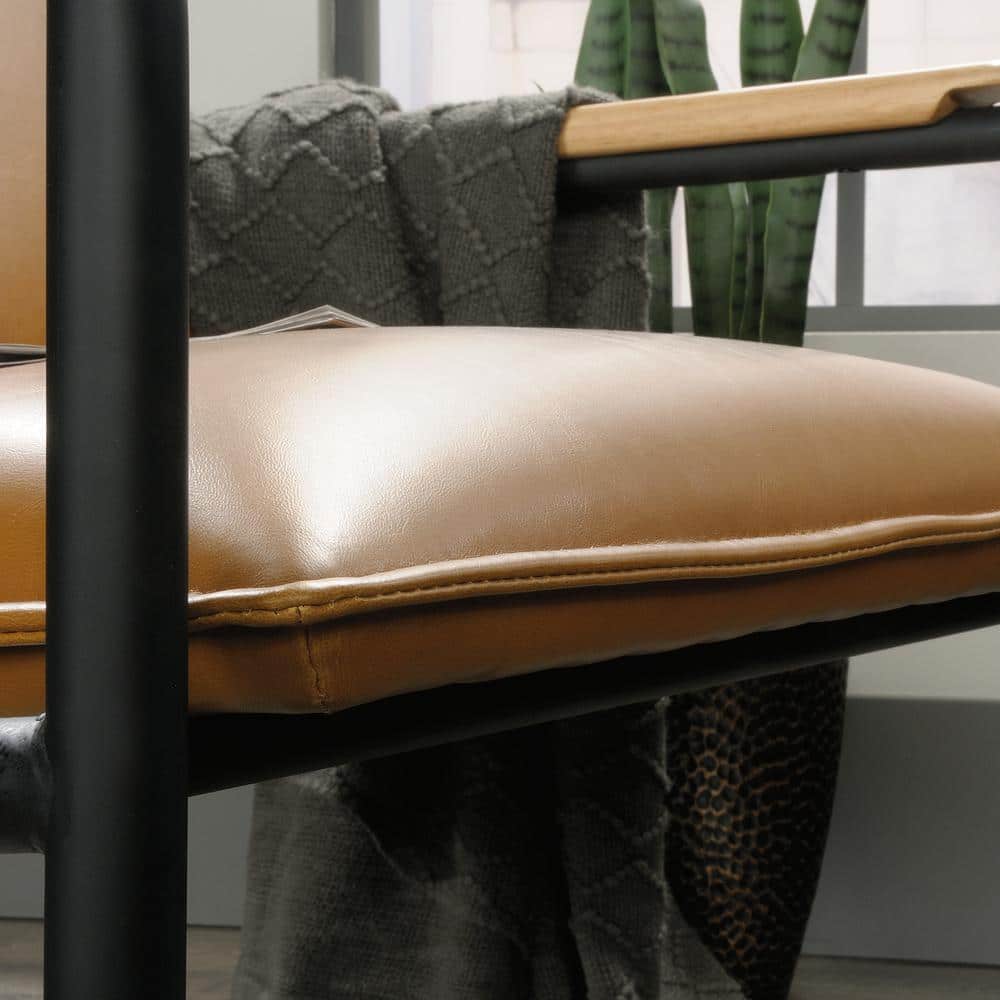 Boulevard Camel Faux Leather Lounge Chair with Metal Frame