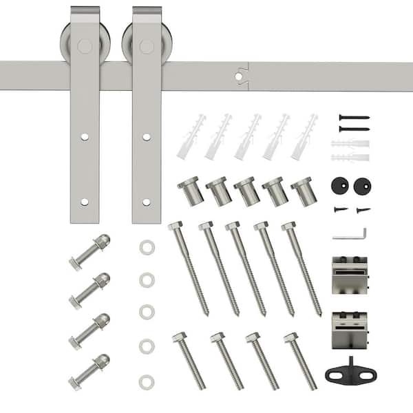 Movisa 6.6 ft. J-Shaped Sliding Barn Door Kit for Single Door, Nickel ...