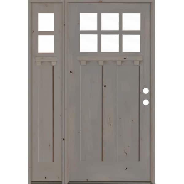 Krosswood Doors 46 in. x 80 in. Craftsman Alder 2-Panel Left-Hand/Inswing 6-Lite Clear Glass DS Grey Stain Wood Prehung Front Door w/LSL