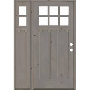 50 in. x 80 in. Craftsman Alder Left-Hand 6 Lite Clear Glass Grey Stain Wood Prehung Front Door/Left Sidelite with DS