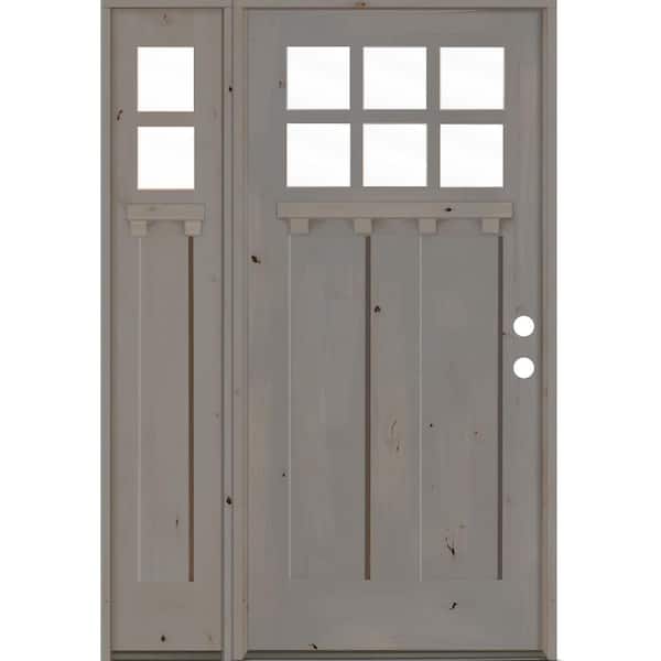 Krosswood Doors 50 in. x 80 in. Craftsman Alder Left-Hand 6 Lite Clear Glass Grey Stain Wood Prehung Front Door/Left Sidelite with DS