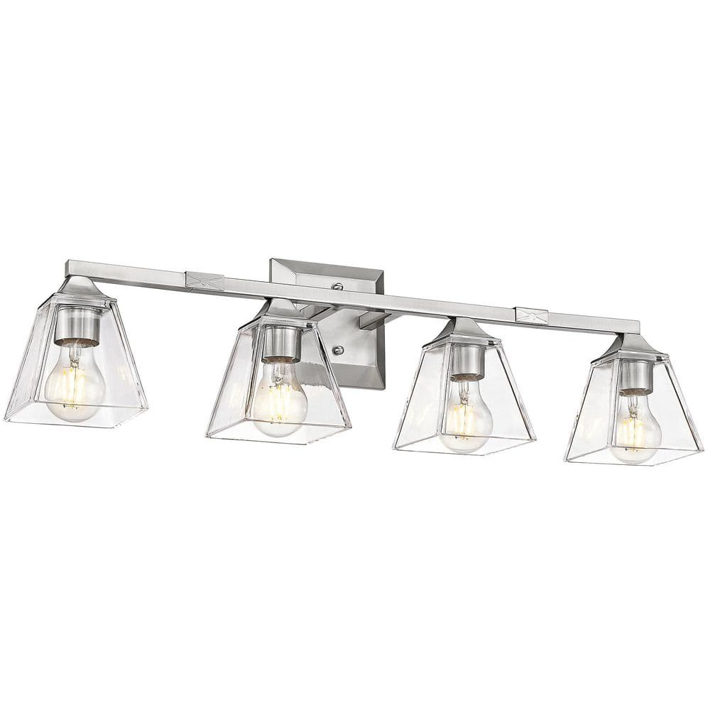 Industrial 29.5 in. 4-Light Brushed Nickel Vanity Light Over Mirror with Clear Glass Shade price history on PriceWatchPro