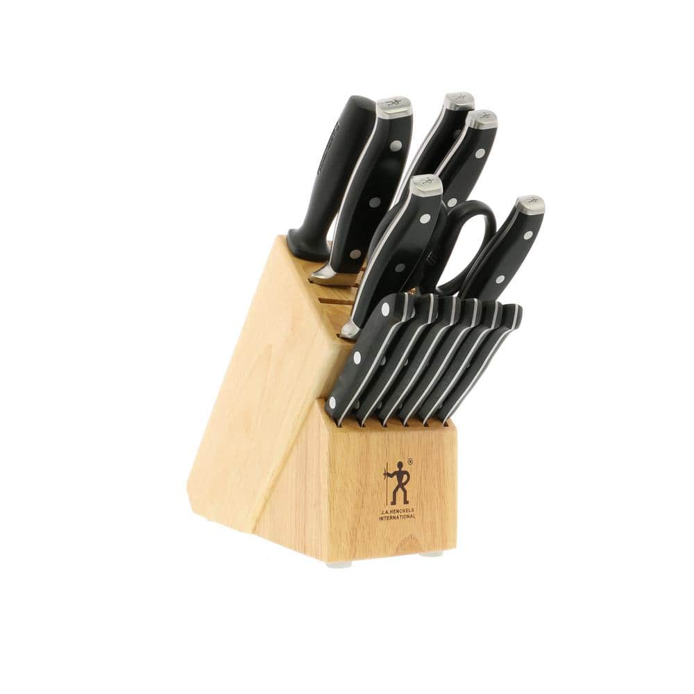 14-Piece German Stainless Steel Knife Block Set with Triple-Rivet Handles