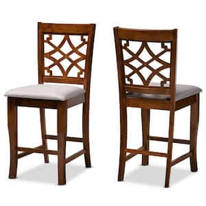Nisa 42.5 .in Grey and Walnut Brown Low Back Wood 25 in. Counter Stool (Set of 2)