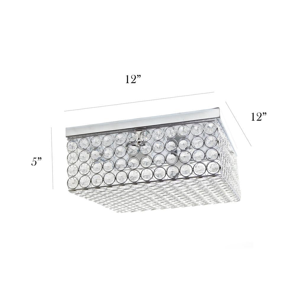 Luxurious Crystal and Silver 12" Square Incandescent Flush Mount Light