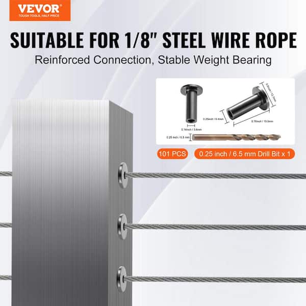 T316 Stainless Steel Protector Sleeves for 1/8 in. Wire Rope Cable Railing Balustrade Marine Grade Come ( 101-Pack )