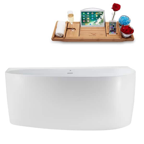 Streamline 59 in. x 30 in. Acrylic Freestanding Soaking Bathtub in Glossy White With Matte Oil Rubbed Bronze Drain