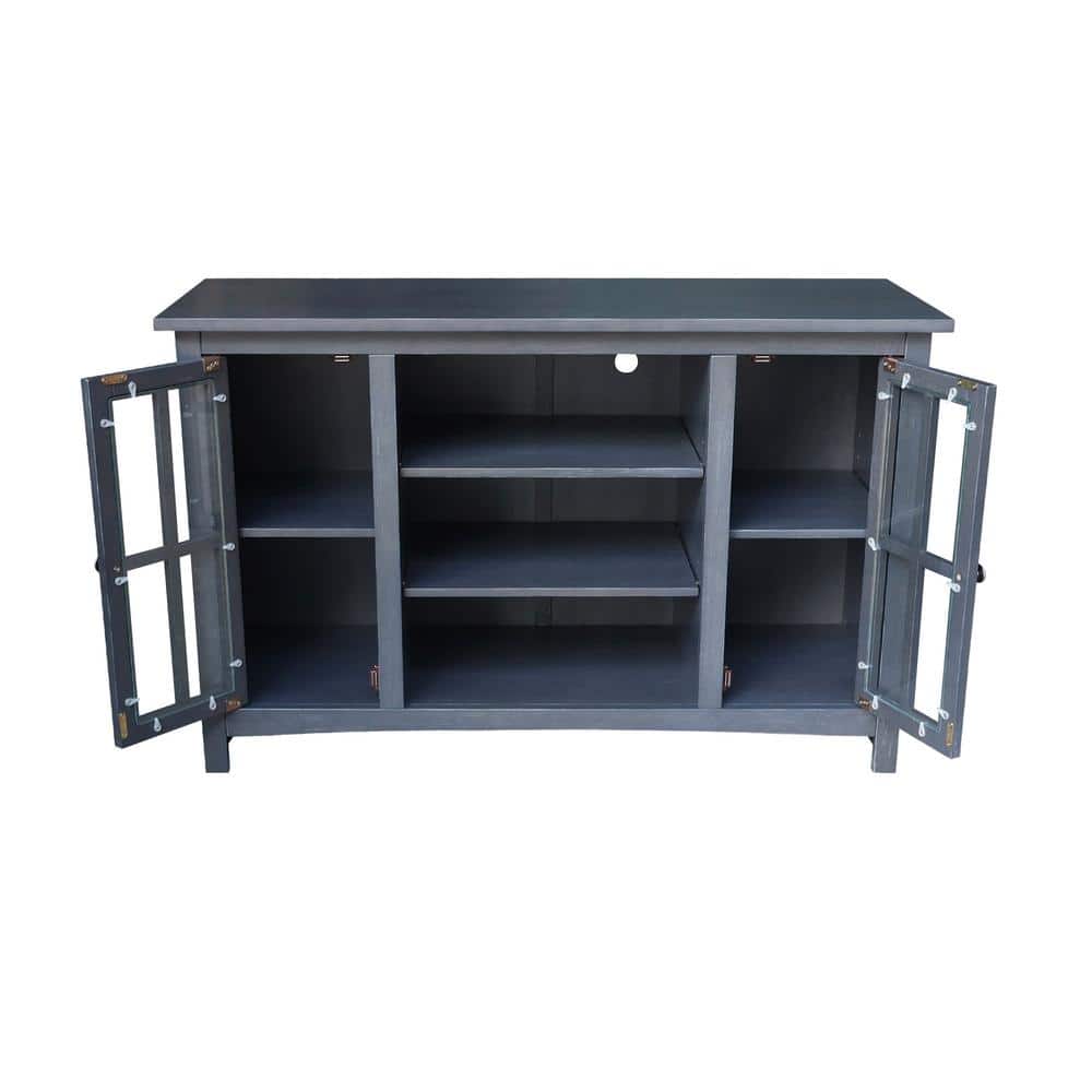 Heather Grey-Antique Solid Wood TV Stand with Cabinet Storage