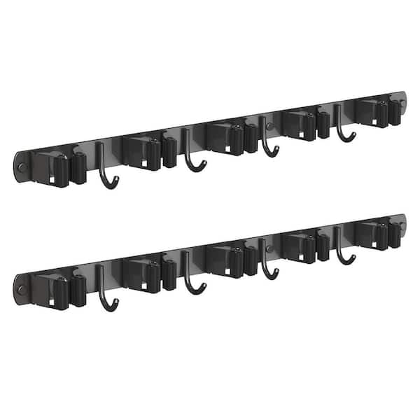 5-Racks and 4-Hooks Wall Mount Mop and Broom Holder for Kitchen Garden Room Wall Decor and Storage, Black