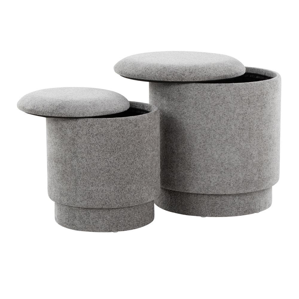 Lumisource Marla Grey Fabric Round Ottoman Set