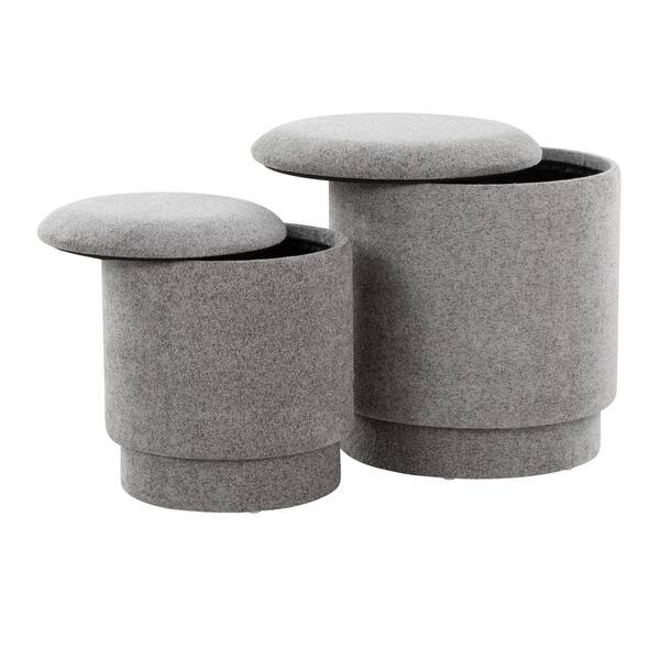 Lumisource Marla Grey Fabric Round Ottoman Set