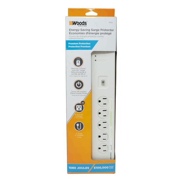 Woods 41008 Surge Protector, 15 A, 1-Outlet, 1080 J - Extension