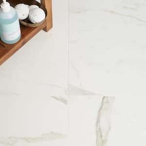 Stazzema Calacatta 24 in. x 24 in. x 10mm Polished Porcelain Floor and Wall Tile (4 pieces / 15.50 sq. ft. / box)