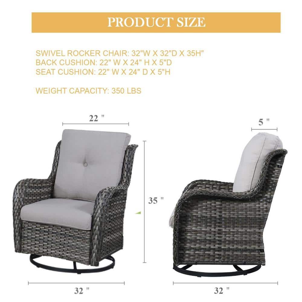Gray Wicker Outdoor Rocking Armchair with Cushions