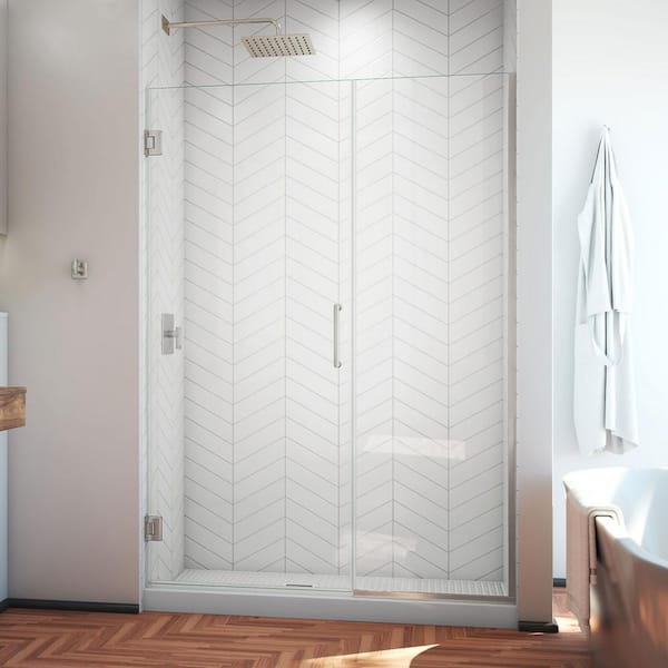 DreamLine Unidoor Plus 49.5 to 50 in. x 72 in. Frameless Hinged Shower Door in Brushed Nickel