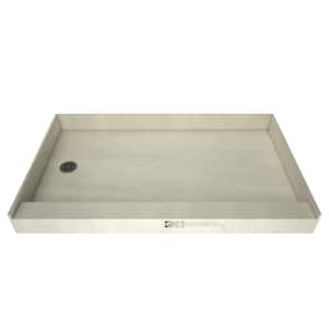 Redi Base 48 in. L x 30 in. W Single Threshold Alcove Shower Pan Base with Left Drain and Brushed Nickel Drain Plate