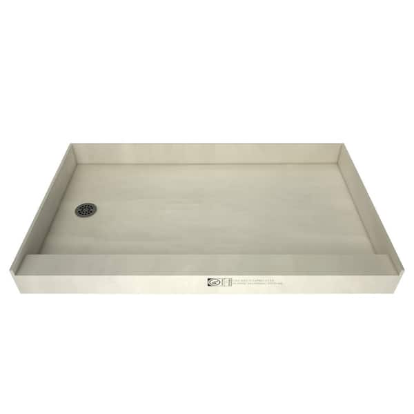 Tile Redi Redi Base 48 in. L x 30 in. W Single Threshold Alcove Shower Pan Base with Left Drain and Brushed Nickel Drain Plate