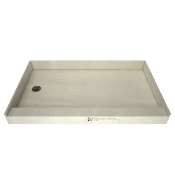 Tile Redi Redi Base 48 in. L x 32 in. W Single Threshold Alcove Shower Pan Base with Left Drain and Brushed Nickel Drain Plate