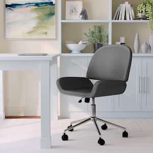 Tyla Faux Leather Cushioned with Wheels Office Chair in Gray Faux Leather/Polished Nickel