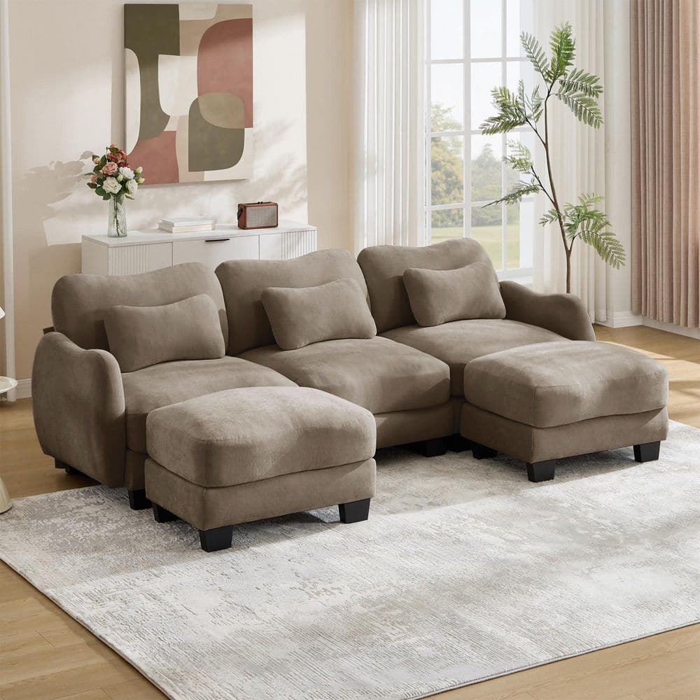 CAMVALE 101.1 in. Oversized Round Arm Chenille Modular 3-Seater Sectional Sofa with Dual Ottomans, in Mushroom Taupe price history on PriceWatchPro