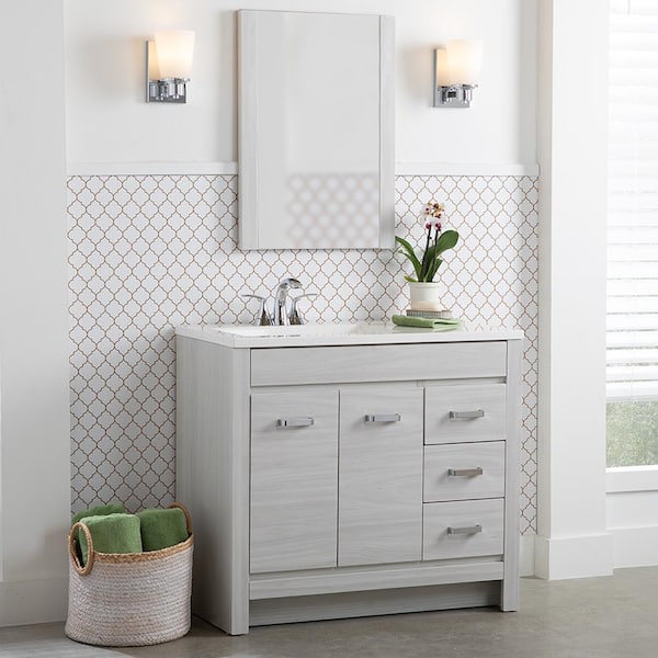 Home Decorators Collection Moorside 36 in. W x 19 in. D x 34 in. H Single Sink  Bath Vanity in Sweet Maple with White Engineered Stone Top Moorside 36SM -  The Home Depot