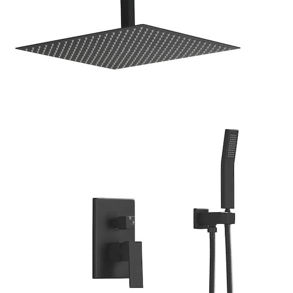 Utopia 4niture Nile Single-Handle 2-Spray 16 in. Square Shower Head with Hand Shower Faucet in Matte Black (Valve Included)