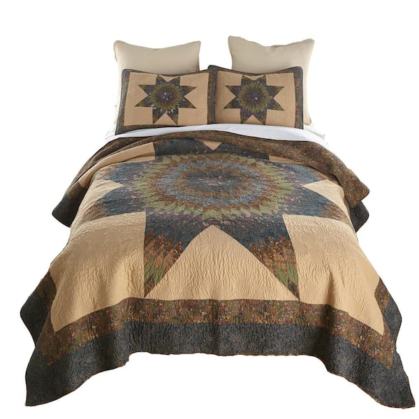 DONNA SHARP Forest Star 3-Piece Brown Queen Cotton Quilt Set