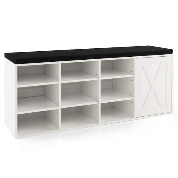 Costway 19.5 in. H x 43.5 in. W White Wood Shoe Storage Bench