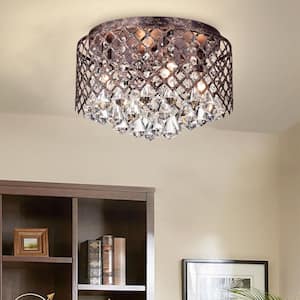 Clara 4-Lights Antique Copper Glam Flush Mount with Lattice Drum Shade and Clear Glass Hanging Crystals