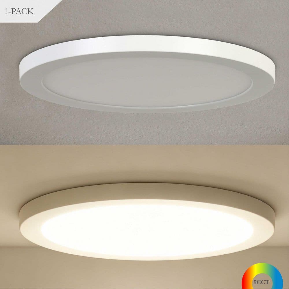 LNC 8.9 in. 18-Watt White Integrated LED Flat Panel Light Round ...