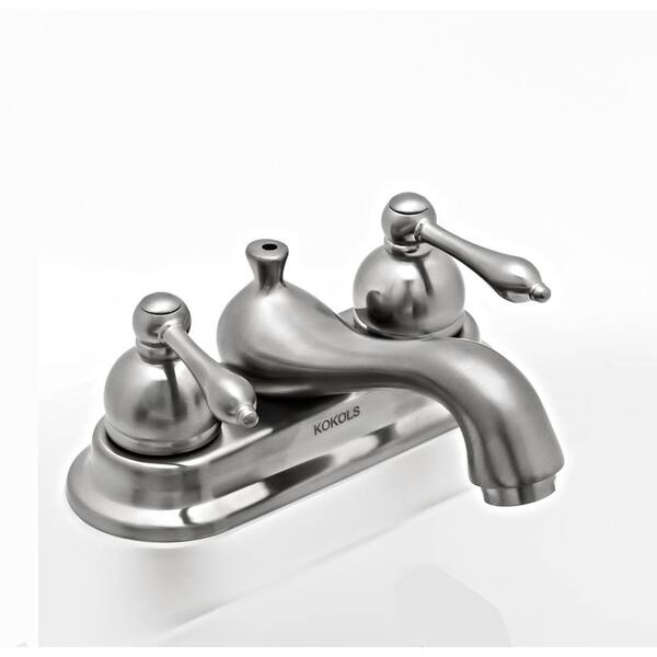 Kokols 4 in. Centerset 2-Handle Low-Arc Bathroom Faucet with Pop-Up Assembly in Brushed Nickel