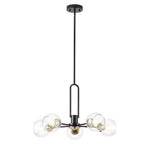 Kinlea 5 Light Black Mid Century Sputnik Sphere Chandelier with Clear Glass Lampshade for Kitchen, Living Room, Foyer