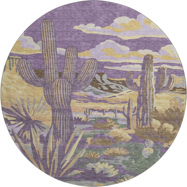 Mayfield Premium Machine Washable Abstract AMF2496 Purple 8 ft. x 8 ft. Round Rug