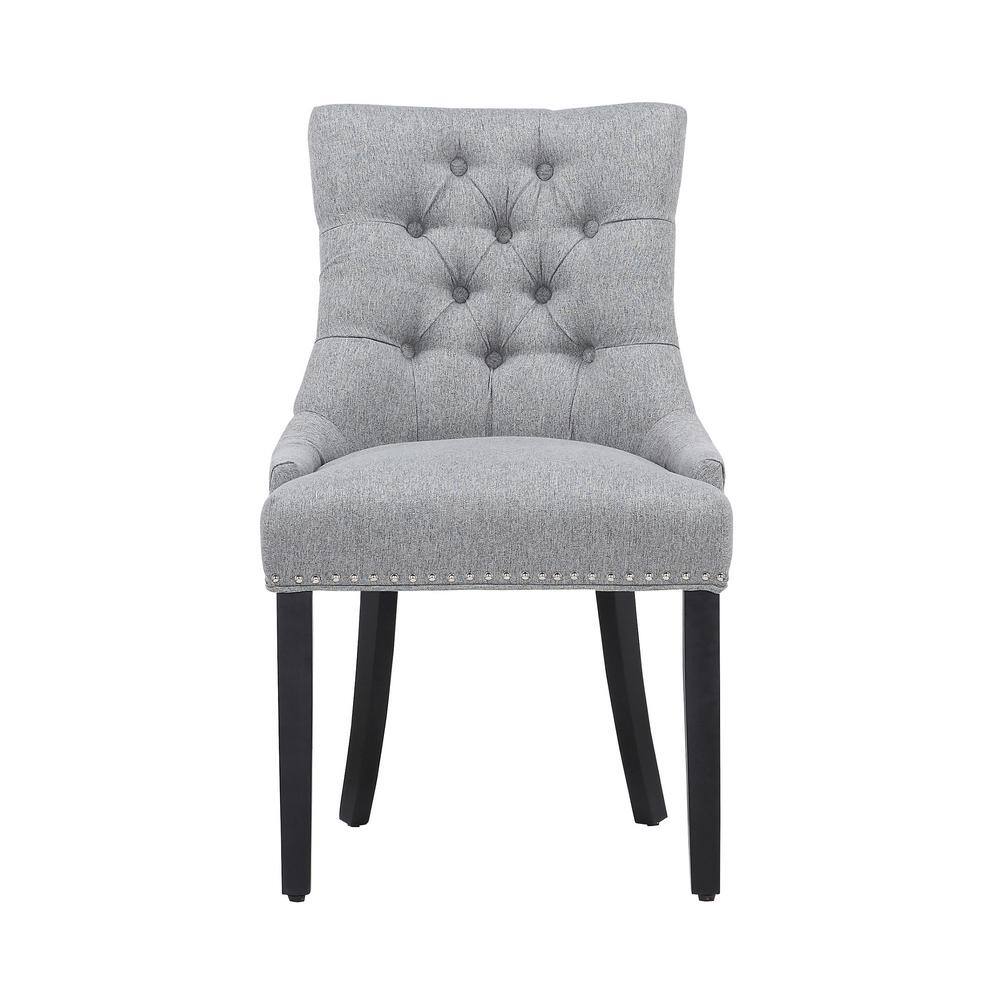 Elegant Gray Linen Tufted Wingback Side Chair Set