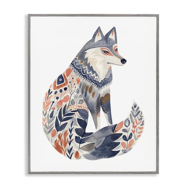 Stupell Industries Scandinavian Style Wolf by LSR Design Studio Gray Framed Animal Giclee Art Print 20 in. x 16 in.