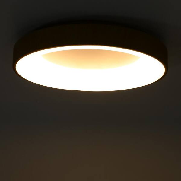 OUKANING 18.5 in. 1-Light Modern Wood 3 Colors Selectable LED