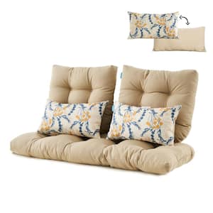 Outdoor Settee Loveseat Bench Cushions with 2 Lumbar Pillows Set of 5 Wicker Tufted Cushions for Patio Furniture Beige