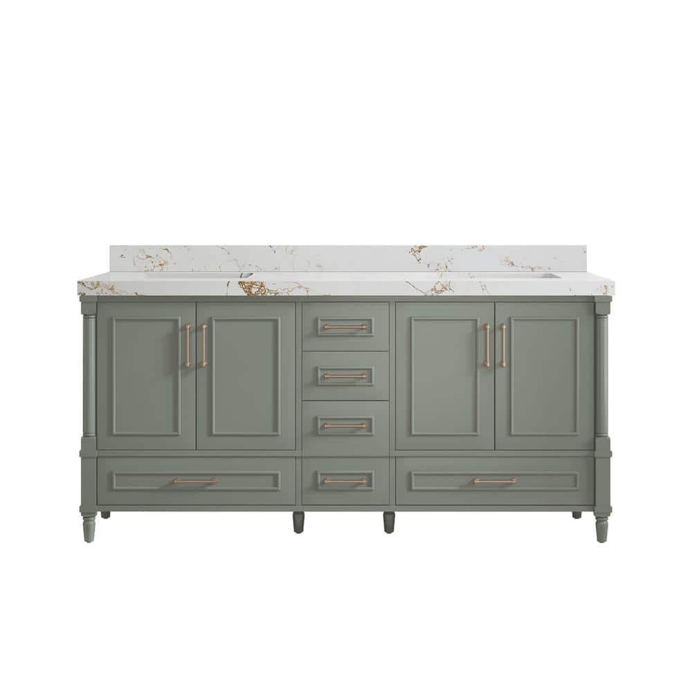 Hudson 72 in. W x 22 in. D x 36 in. H Double Sink Bath Vanity in Evergreen with 2 in. Viola Gold Quartz Top price history on PriceWatchPro