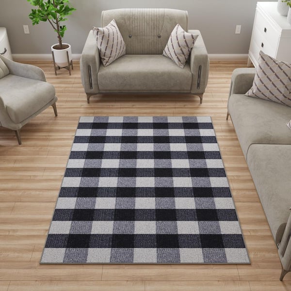 Ottohome Collection Non-Slip Checkered Buffalo Plaid 5x7 Indoor Area Rug,5 ft.x6 ft. 6 in.,Grayscale