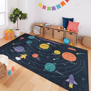 Planet System Blue 8 ft. x 10 ft. Themed Area Rug