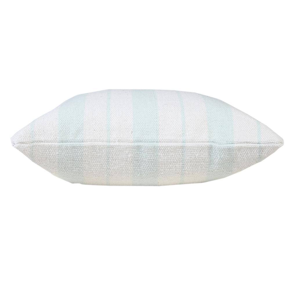 Bright Blue and White Cotton Striped 20'' Square Throw Pillow