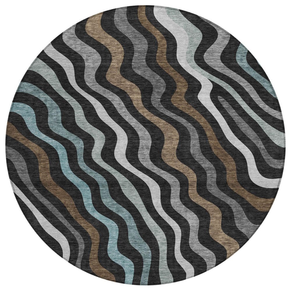 Chantille Machine Washable Indoor/Outdoor Abstract ACN2570 Black 8 ft. x 8 ft. Round Rug price history on PriceWatchPro