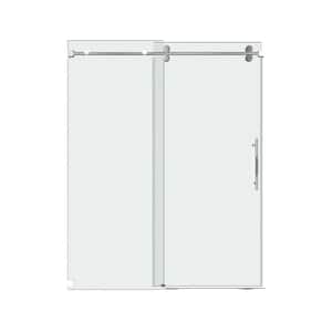 60 in. W x 76 in. H Single Sliding Frameless Shower Door in Brushed Nickel Shower Enclosure with 3/8 in. Clear Glass
