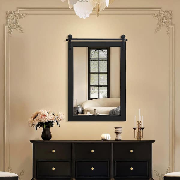 30 in. H x 22 in. W Black Rectangle Wood Framed Accent Wall Mirror