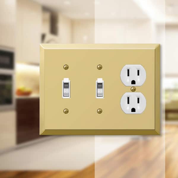 Metallic 3 Gang 2-Toggle and 1-Duplex Steel Wall Plate - Polished Brass