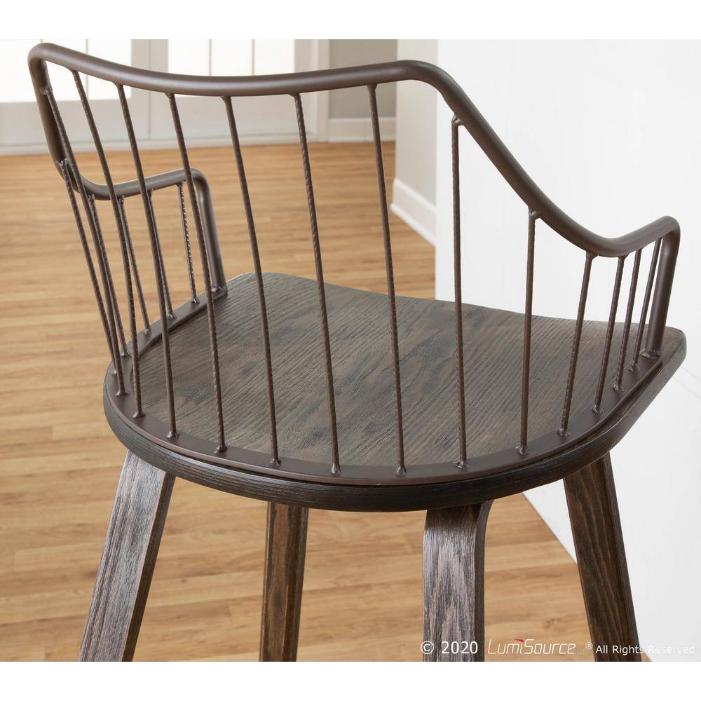 Winston Dark Walnut Wood and Brown Metal Counter Stool